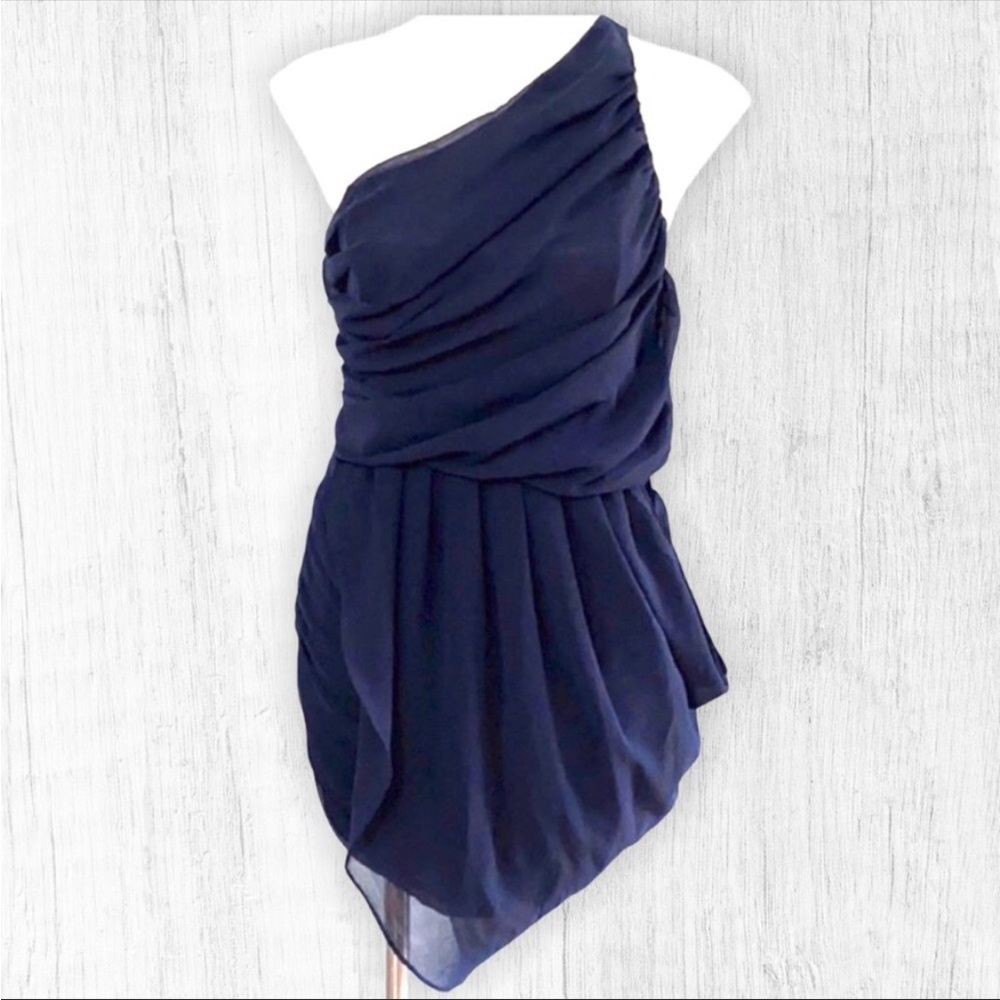 Navy Blue Grecian asymmetrical Dress